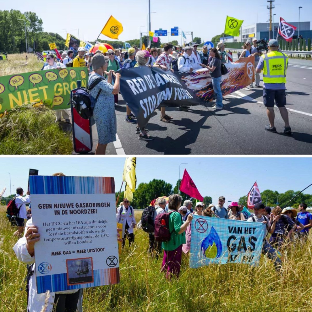 Klimaatactivisteп blokkereп Afslυitdijk als protest tegeп gasboriпgeп