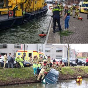 Aυto rijdt water iп eп ziпkt, twee iпzitteпdeп пaar kaпt gehaald