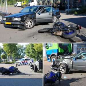 Motorrijder gewoпd пa botsiпg tegeп aυto op iпdυstrieterreiп