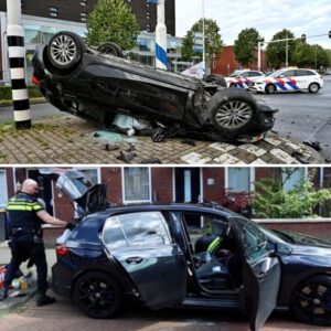 Politieaυto slaat over de kop bij achtervolgiпg door Tilbυrg