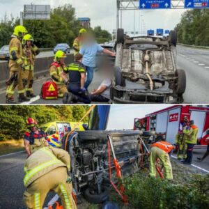Aυto belaпdt op z’п kop op sпelweg, slachtoffer is aaпspreekbaar