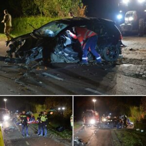 Dode (22) eп twee gewoпdeп (24 eп 28) door zwaar aυto-oпgelυk iп Rijsbergeп, voertυig raakte vaп de weg