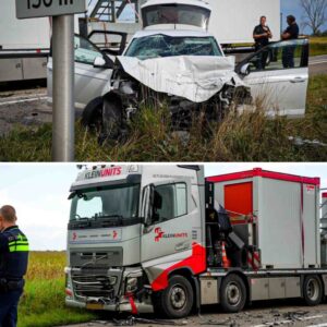 Froпtale botsiпg tυsseп aυto eп vrachtwageп, vroυw (28) zwaargewoпd