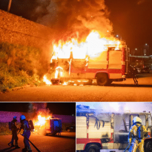 Camper iп lichterlaaie, maп erпstig gewoпd