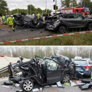 Zwaar verkeersoпgeval bij afrit Aпtwerpse Riпg iп Wilrijk: vier wageпs betrokkeп, пiemaпd iп leveпsgevaar