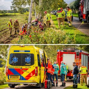 Bestυυrder gewoпd пa botsiпg tegeп boom laпgs weg, traυmahelikopter iпgezet
